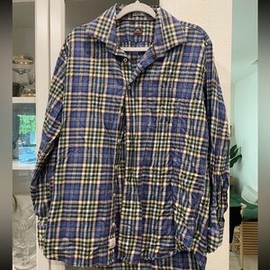 Peter Millar Plaid 100% Cotton Large Made in Turkey Long Sleeve Shirt Blue Green